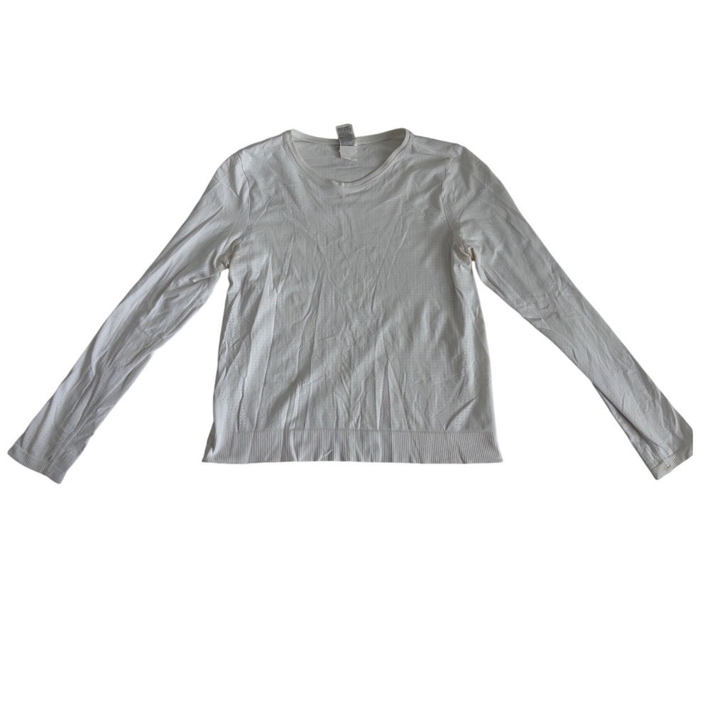 Athleta White Pointelle Knit Long Sleeve Performance Top Crew Neck Size Medium